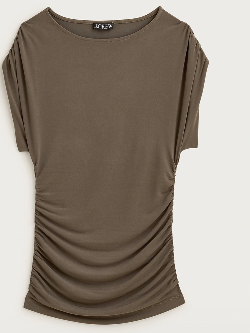 J. Crew Short-Sleeve Brown Ruched Matte Jersey Top